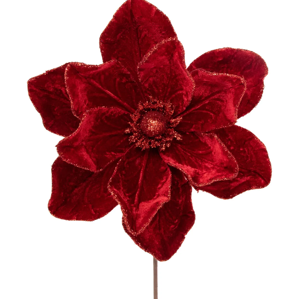 24" Red Velvet Glittered Magnolia Christmas Stem Spray
