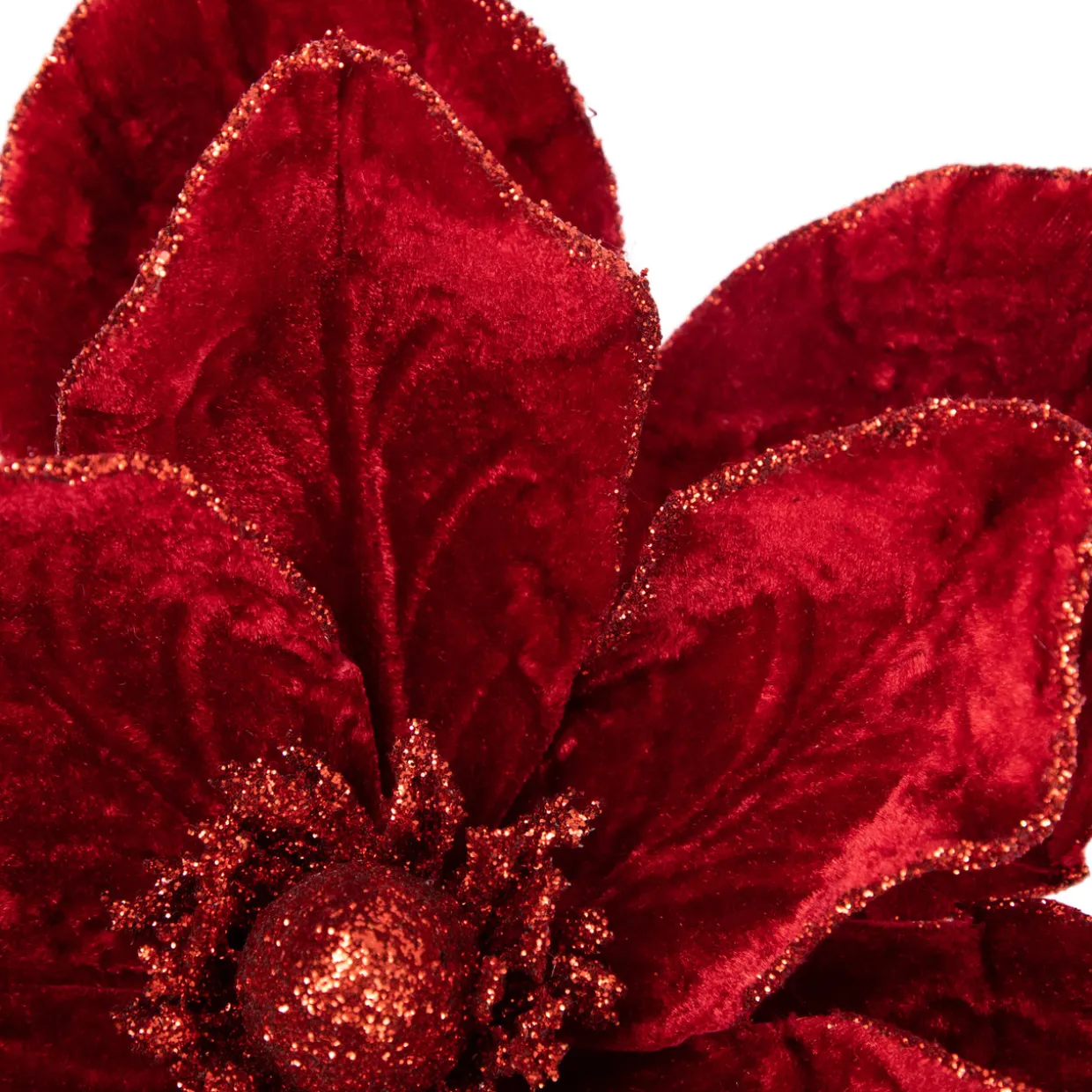24" Red Velvet Glittered Magnolia Christmas Stem Spray