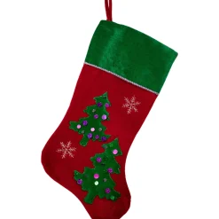 20" Red Velveteen Sequined Christmas Tree Stocking with Green Cuff
