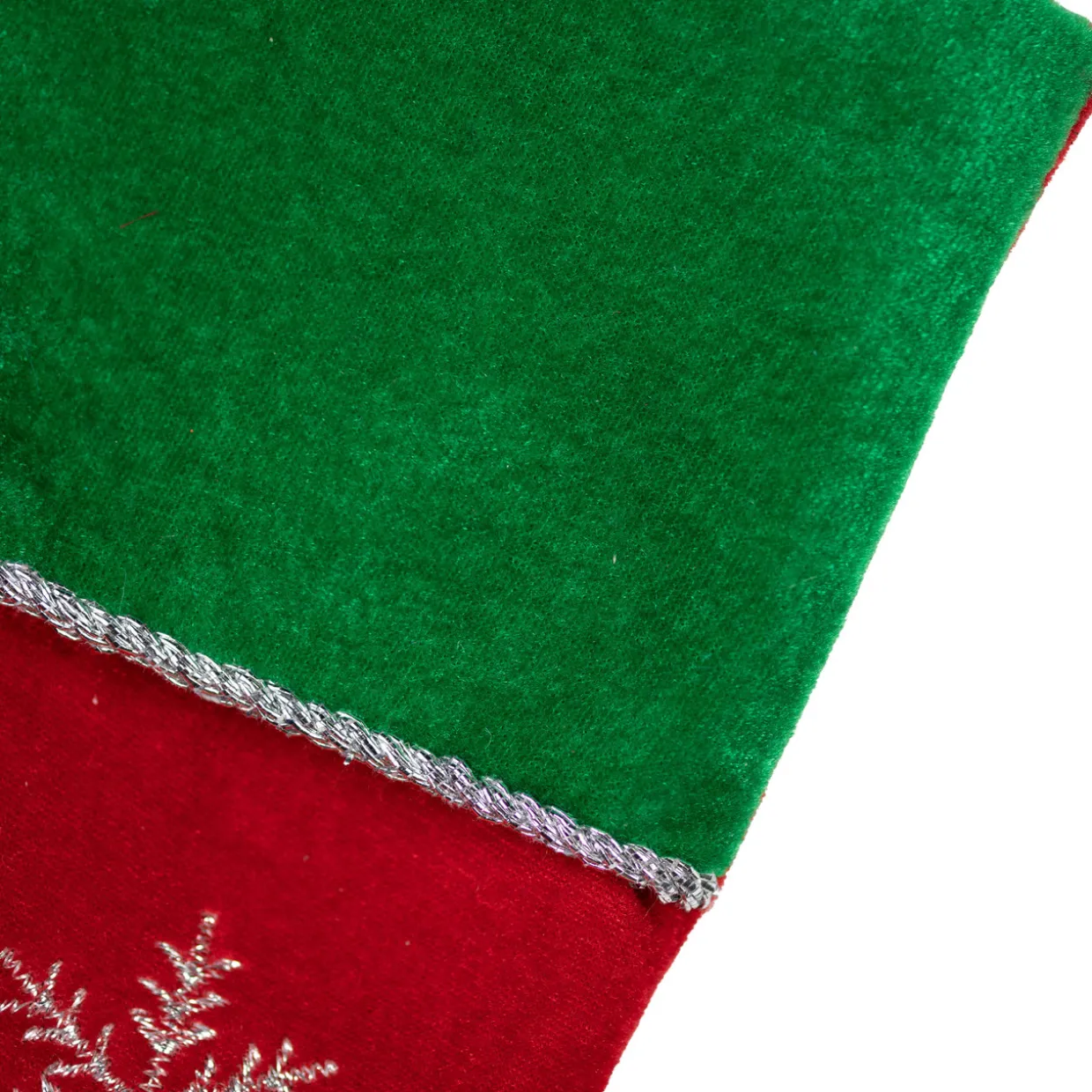 20" Red Velveteen Sequined Christmas Tree Stocking with Green Cuff