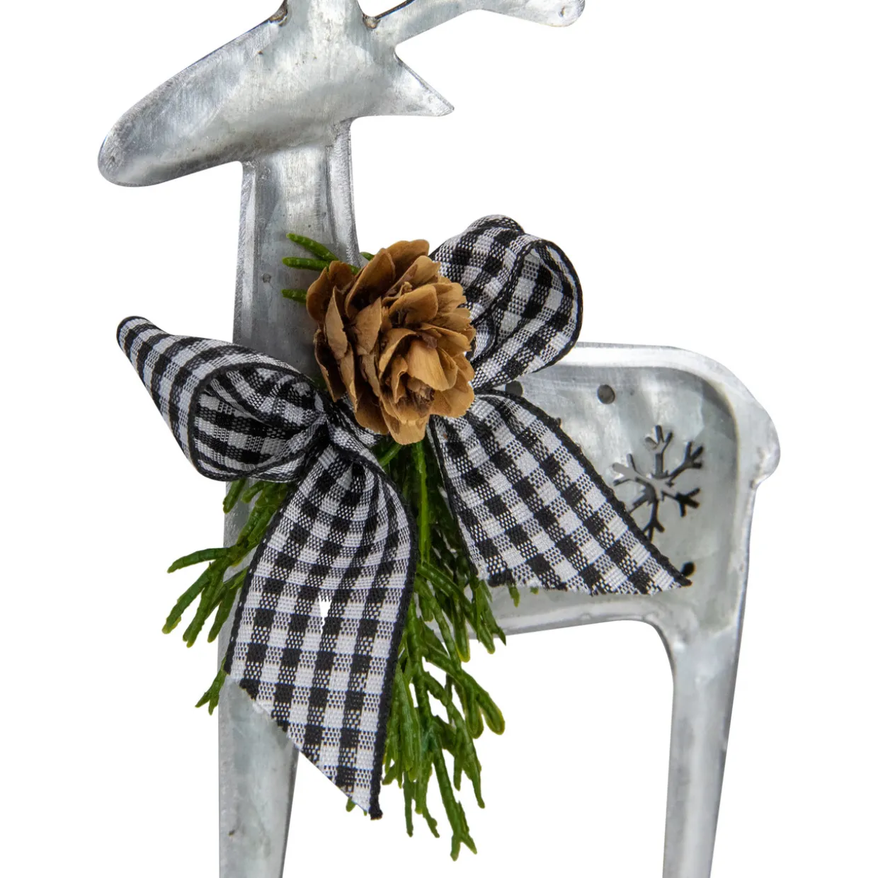 6.25" Reindeer with Black Gingham Bow Christmas Ornament
