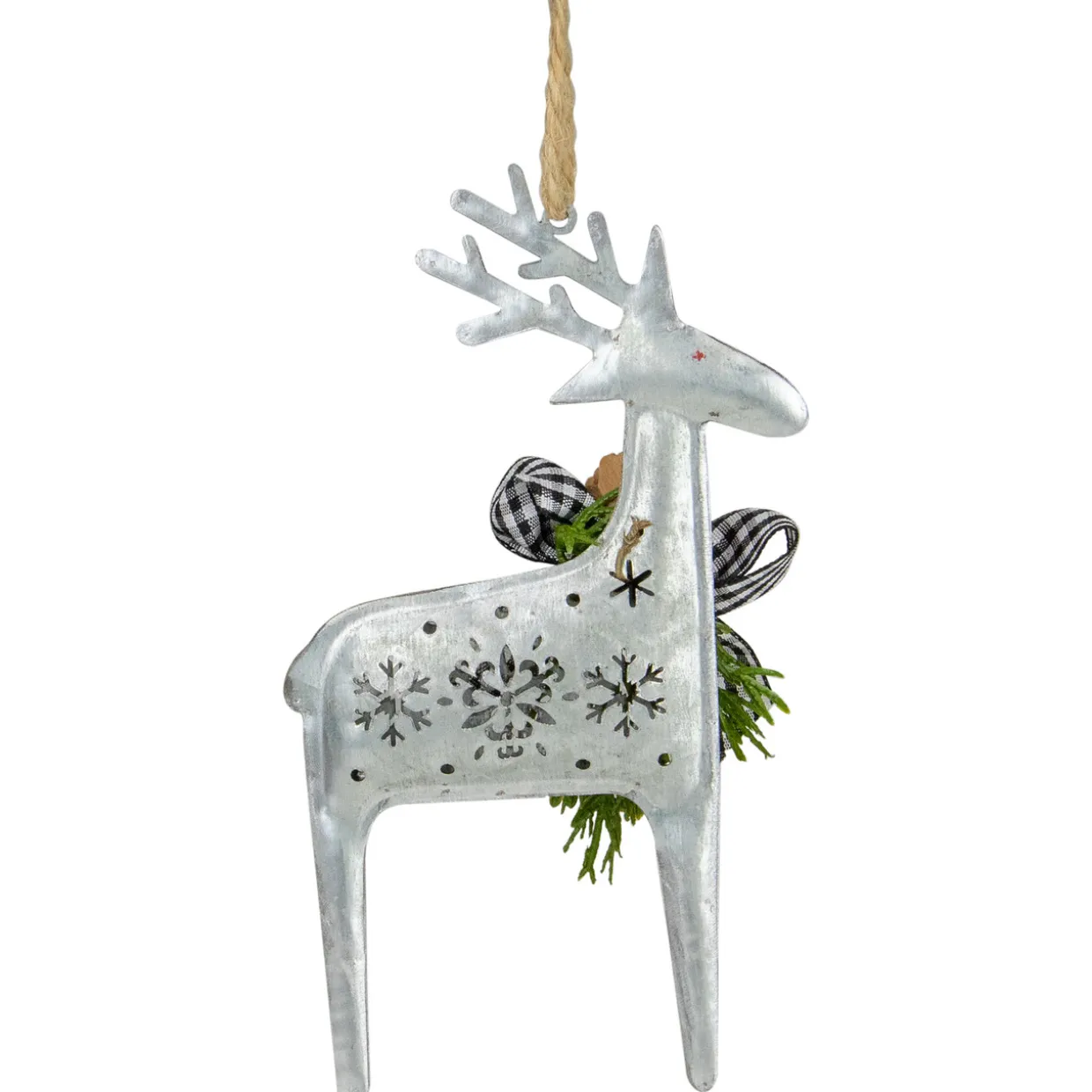 6.25" Reindeer with Black Gingham Bow Christmas Ornament