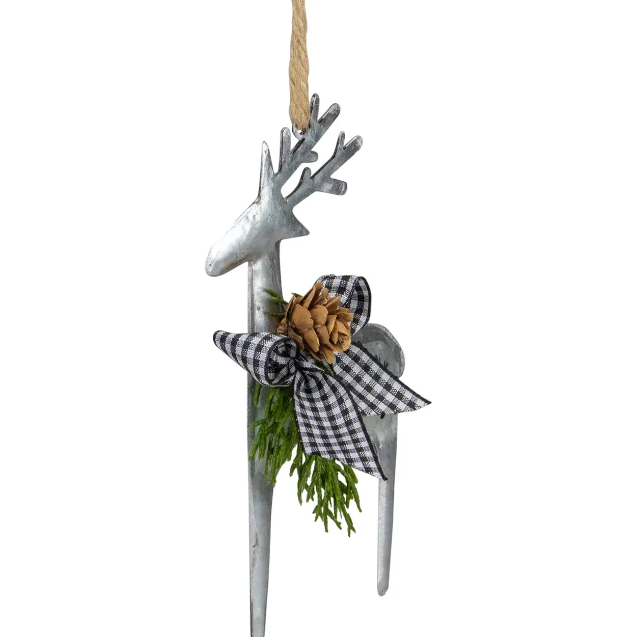 6.25" Reindeer with Black Gingham Bow Christmas Ornament