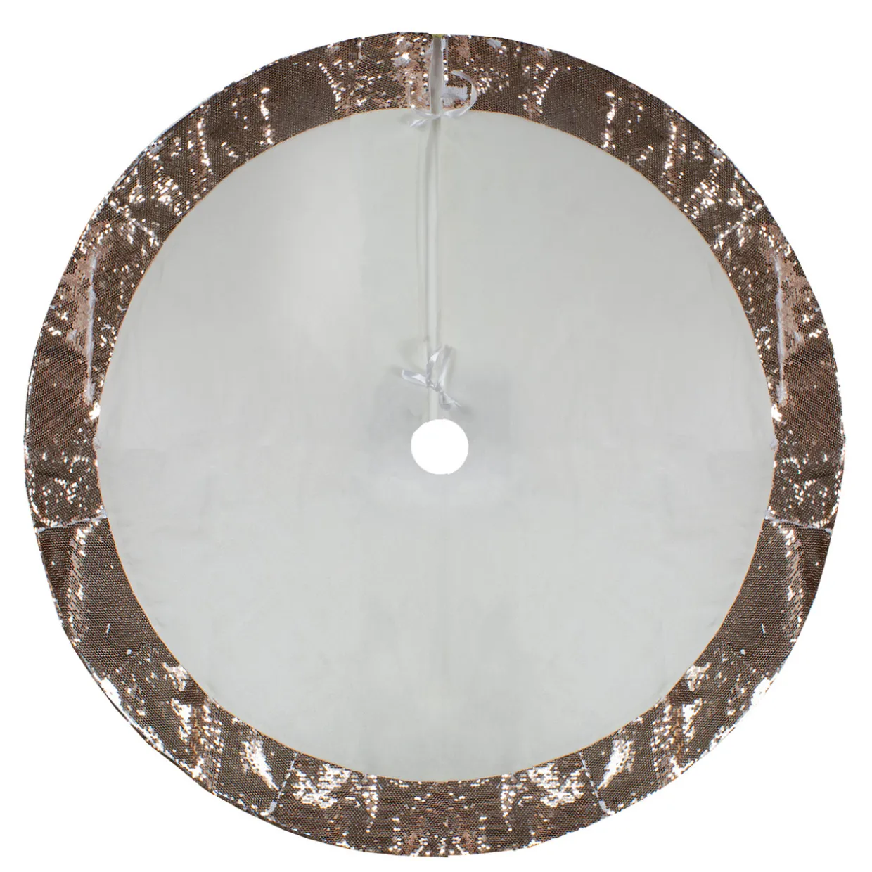 48" Rose Gold and White Reversible Sequin Trim Christmas Tree Skirt