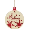 7" Round "Believe" Christmas Ornament Disc with Snowflake and Star Cutouts