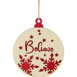 7" Round "Believe" Christmas Ornament Disc with Snowflake and Star Cutouts