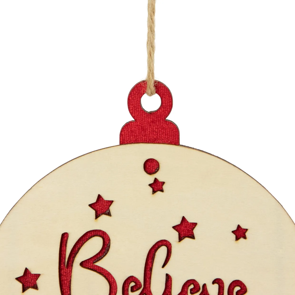 7" Round "Believe" Christmas Ornament Disc with Snowflake and Star Cutouts