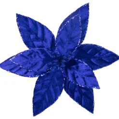 10" Royal Blue Glittered Poinsettia Christmas Floral Pick Clip-On Ornament