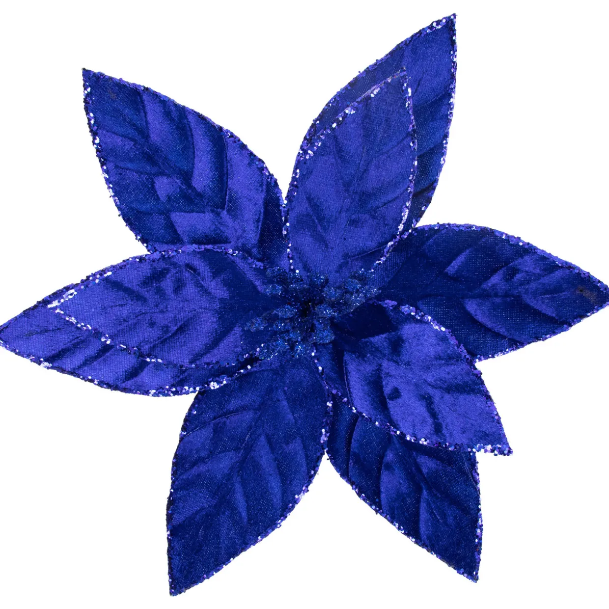 10" Royal Blue Glittered Poinsettia Christmas Floral Pick Clip-On Ornament
