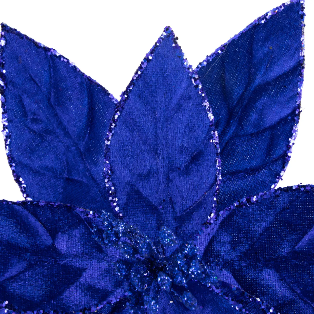 10" Royal Blue Glittered Poinsettia Christmas Floral Pick Clip-On Ornament
