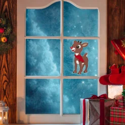 8" Rudolph in Red Scarf Double Sided Gel Window Cling Decoration