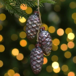 7" Rust and Silver Pinecone Glass Christmas Ornament
