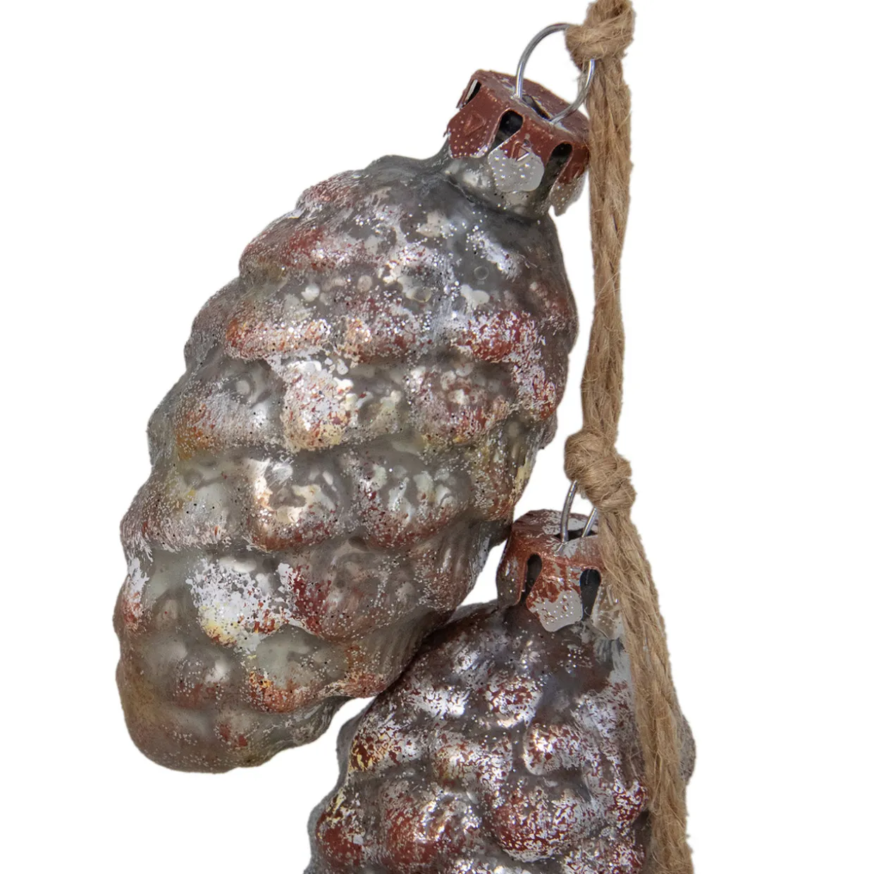 7" Rust and Silver Pinecone Glass Christmas Ornament