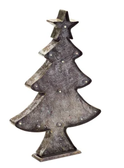 19" Rustic Brown and Bronze LED Christmas Tree Tabletop Decor