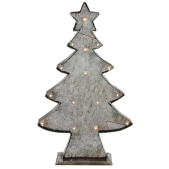26.5" Rustic Brown and Gray LED Lighted Christmas Tree Tabletop Decor