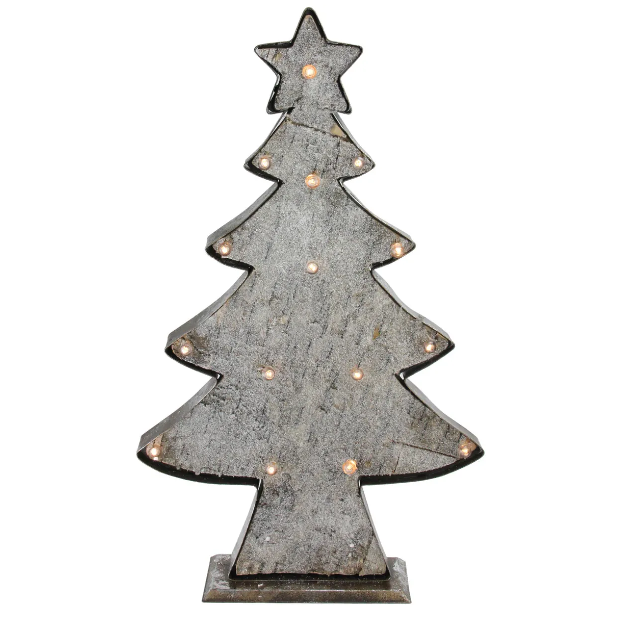26.5" Rustic Brown and Gray LED Lighted Christmas Tree Tabletop Decor