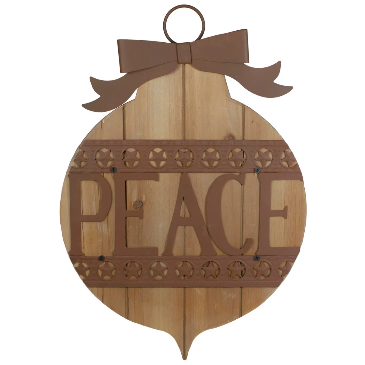 17" Rustic Brown PEACE Christmas Ornament Wall Sign
