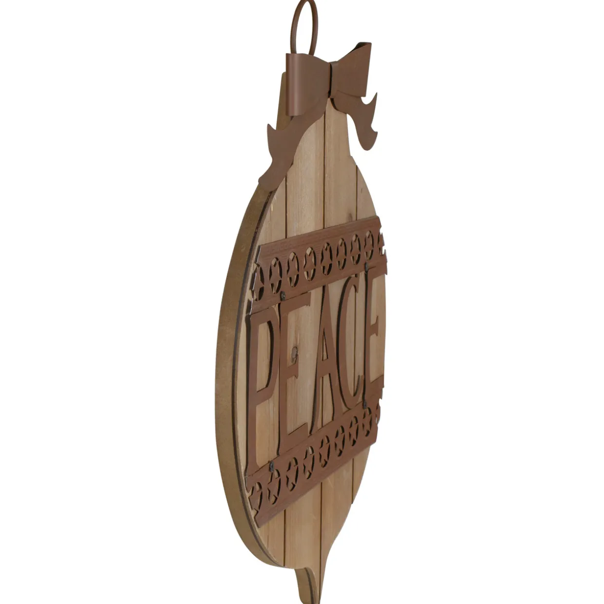 17" Rustic Brown PEACE Christmas Ornament Wall Sign