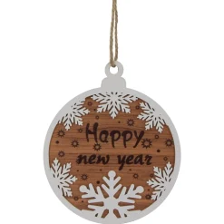 7" Rustic "Happy New Year" Snowflake Wooden Christmas Ornament Disc