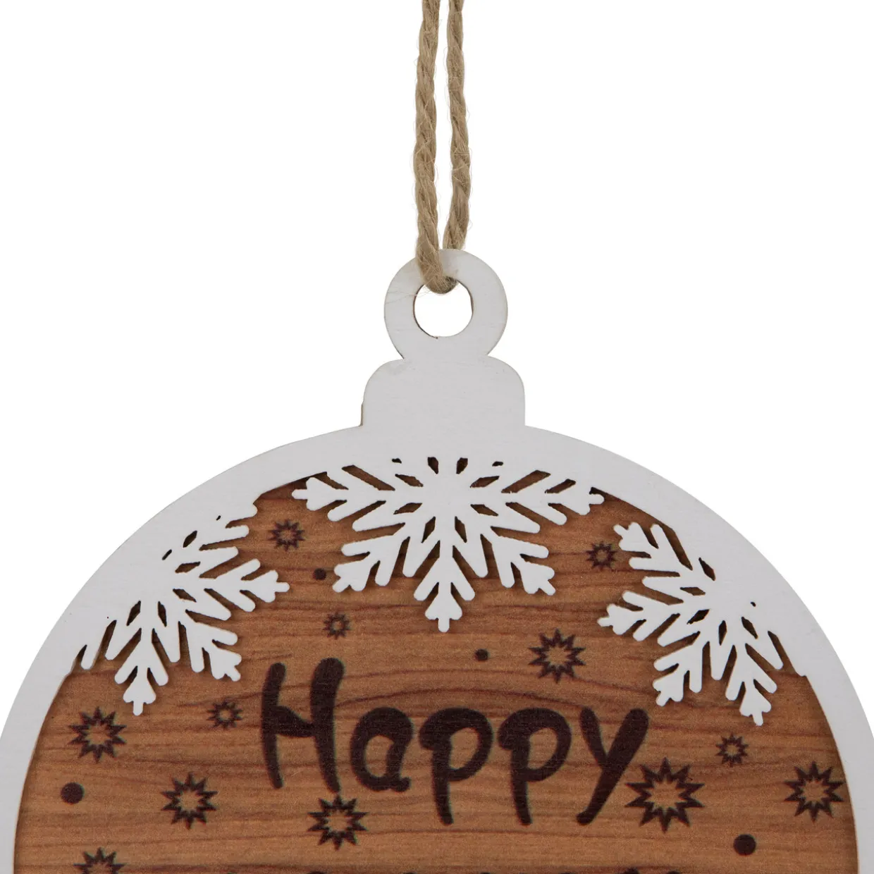 7" Rustic "Happy New Year" Snowflake Wooden Christmas Ornament Disc