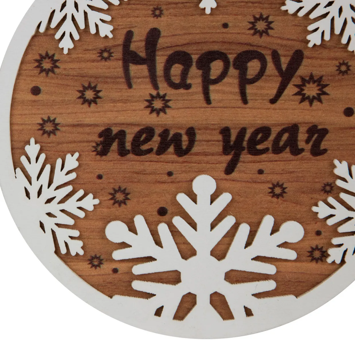 7" Rustic "Happy New Year" Snowflake Wooden Christmas Ornament Disc
