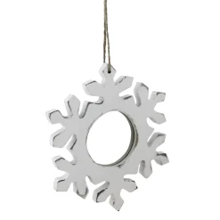 7.25" Rustic White Embossed Snowflake with Mirror Medallion Christmas Ornament