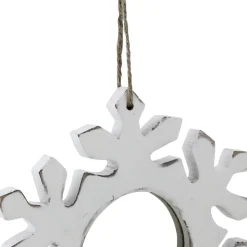7.25" Rustic White Embossed Snowflake with Mirror Medallion Christmas Ornament