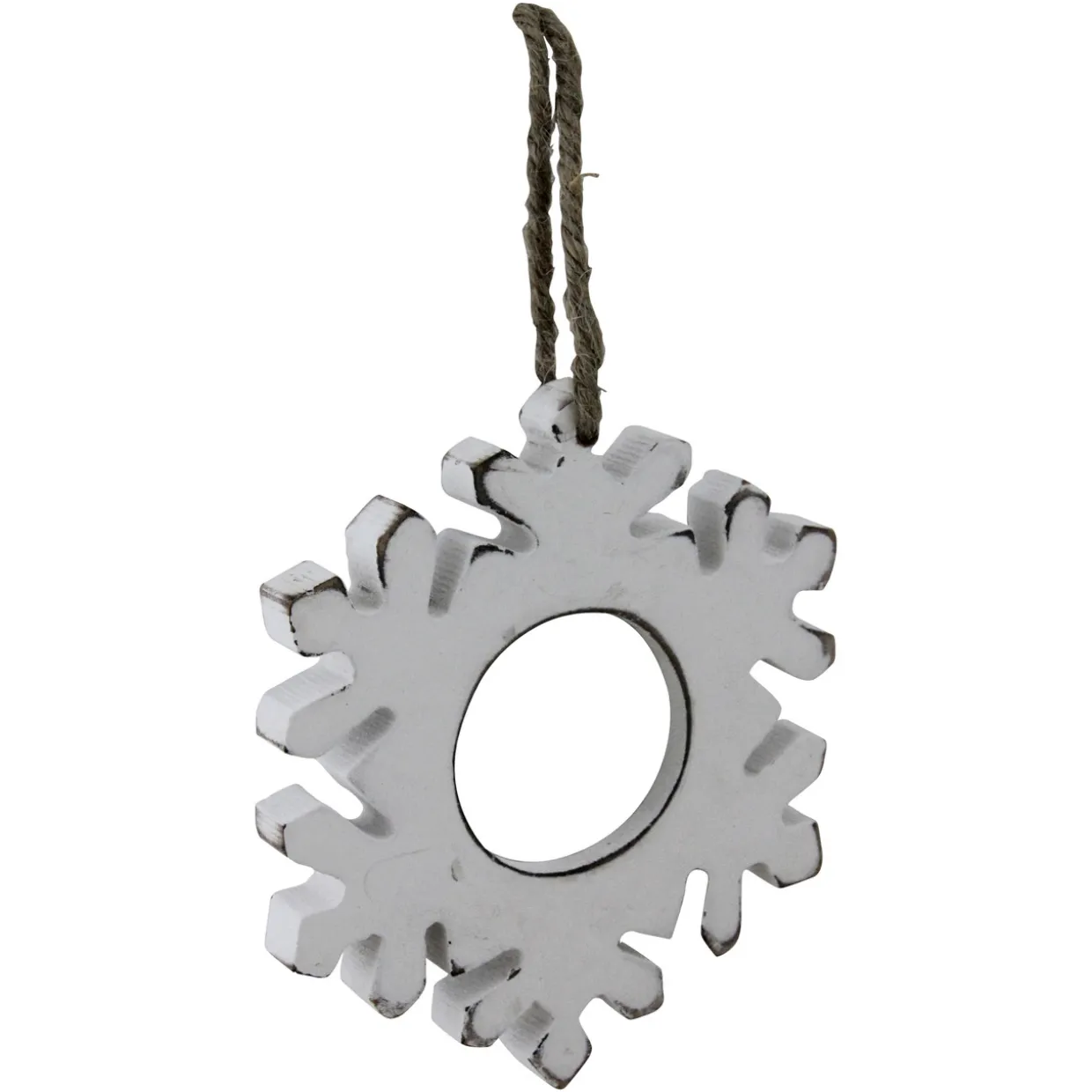 4.75" Rustic White Embossed Snowflake with Mirror Medallion Christmas Ornament