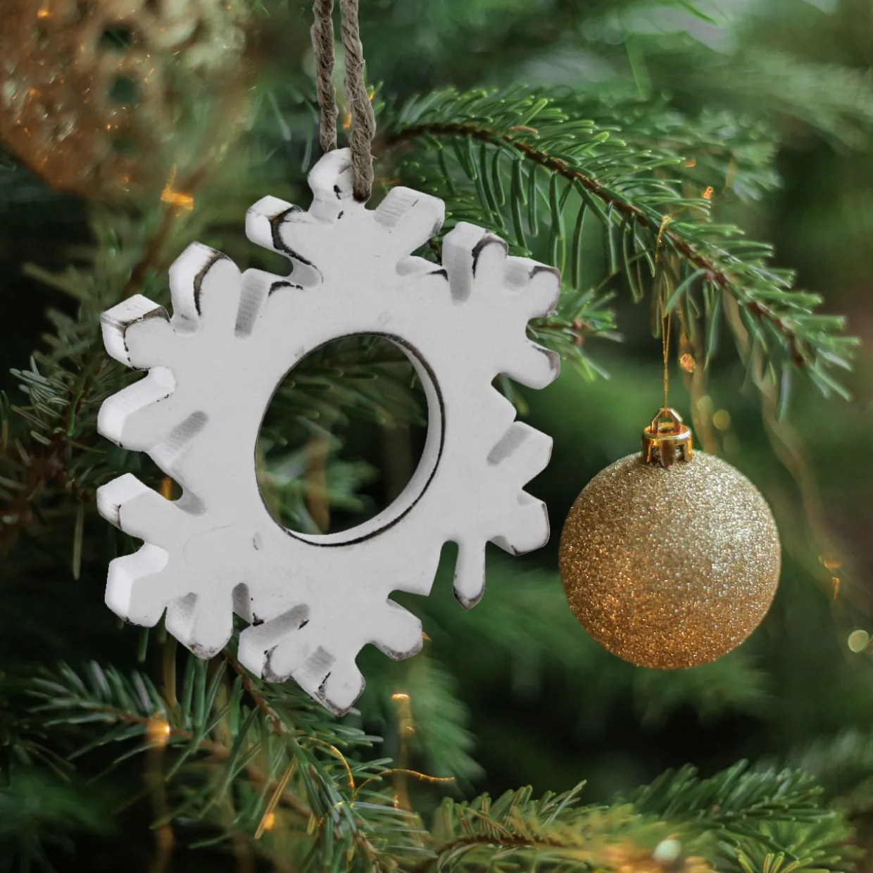 4.75" Rustic White Embossed Snowflake with Mirror Medallion Christmas Ornament