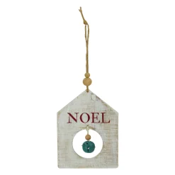 8" Rustic Wooden White "NOEL" With Green Bell Christmas Ornament