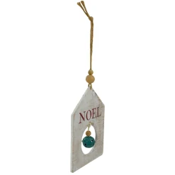 8" Rustic Wooden White "NOEL" With Green Bell Christmas Ornament