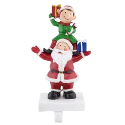 8.75" Santa and Elf Christmas Stocking Holder