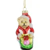 3.25" Santa Bear with Gift Bag Glass Christmas Ornament
