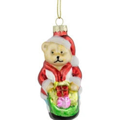 3.25" Santa Bear with Gift Bag Glass Christmas Ornament