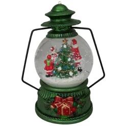 8" Santa Claus and Kids By Christmas Tree Lantern Snow Globe