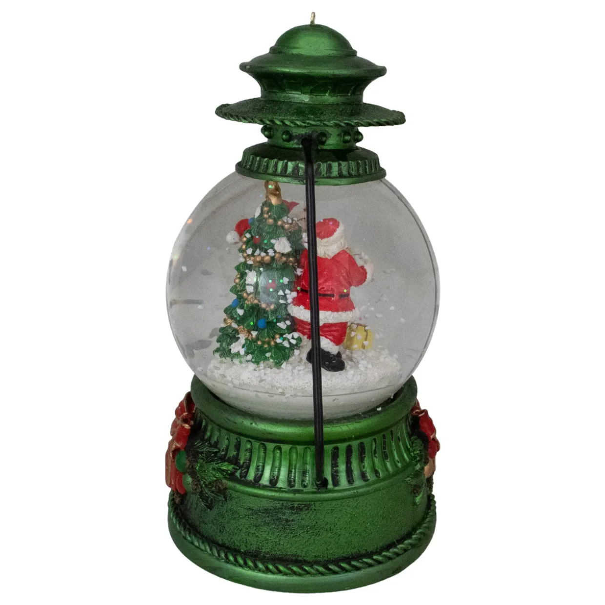 8" Santa Claus and Kids By Christmas Tree Lantern Snow Globe