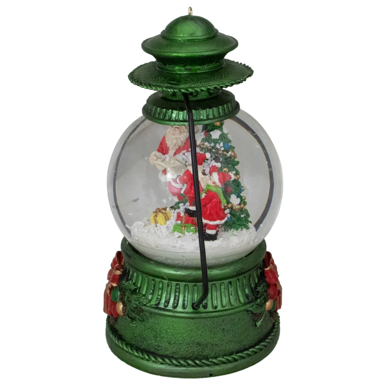 8" Santa Claus and Kids By Christmas Tree Lantern Snow Globe
