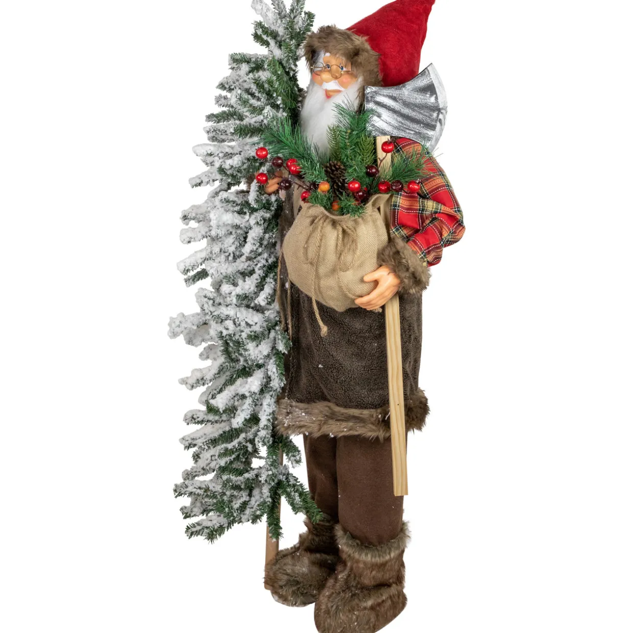 48" Santa Claus with Artificial Flocked Alpine Tree Christmas Figure