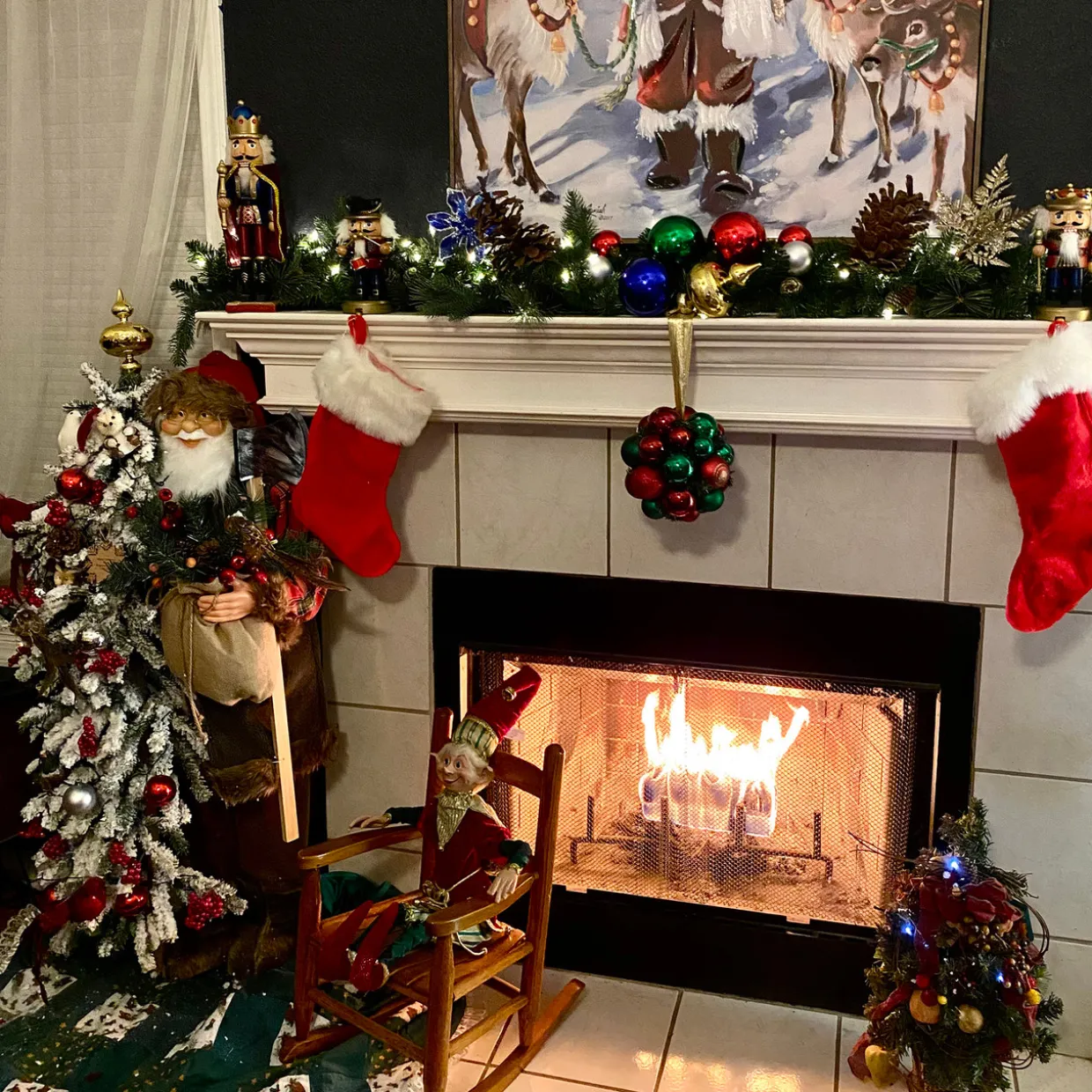 48" Santa Claus with Artificial Flocked Alpine Tree Christmas Figure