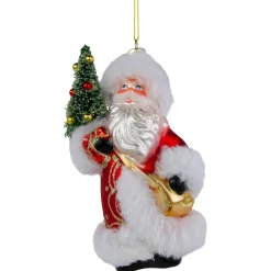 6.25" Santa Claus with Christmas Tree Glass Ornament