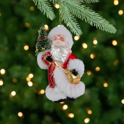 6.25" Santa Claus with Christmas Tree Glass Ornament