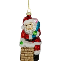 4.75" Santa Down the Chimney Hanging Glass Christmas Hanging Ornament