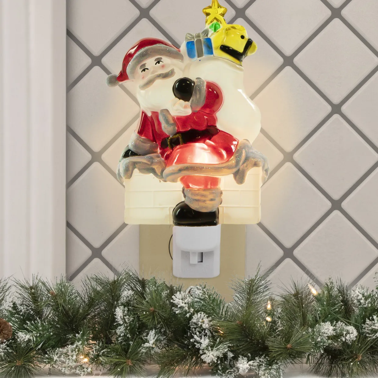 6.25" Santa in Chimney Frosted Christmas Night Light