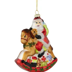 4.75" Santa on a Rocking Horse Glittered Glass Christmas Ornament