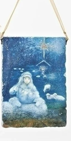 5" Shephard Boy with Sheep Hanging Plaque Decorative Christmas Ornament