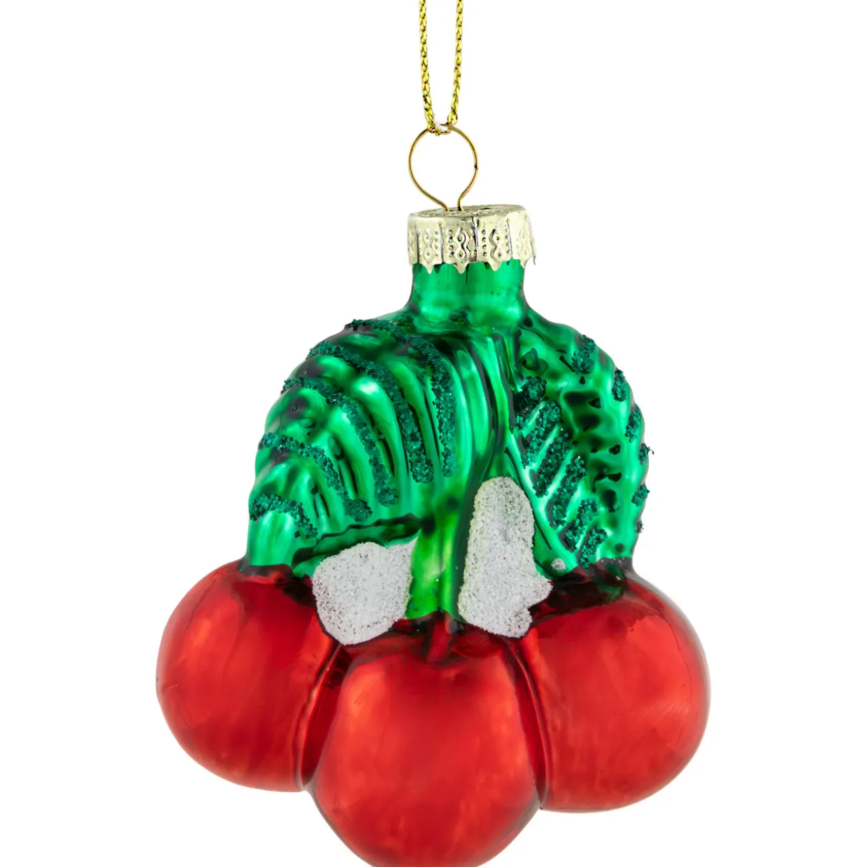 3" Shiny Glittered Red Cherries Glass Christmas Hanging Ornament
