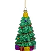 5" Shiny Green Decorated Christmas Tree Hanging Glass Ornament