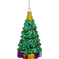 5" Shiny Green Decorated Christmas Tree Hanging Glass Ornament