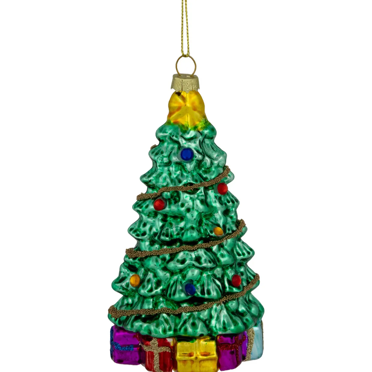5" Shiny Green Decorated Christmas Tree Hanging Glass Ornament