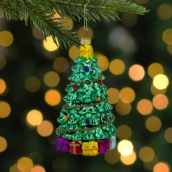 5" Shiny Green Decorated Christmas Tree Hanging Glass Ornament